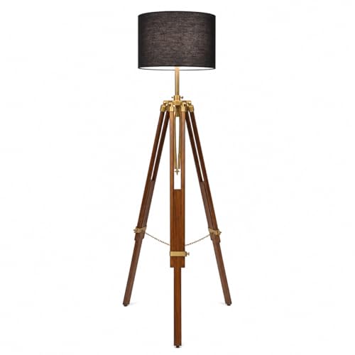 THOR INSTRUMENTS Vintage Tripod Floor LAMP Nautical Adjustable Tripod Wooden Stand Living Room Decor Rustic Vintage Home Decor Gifts (Without Lamp Shade)