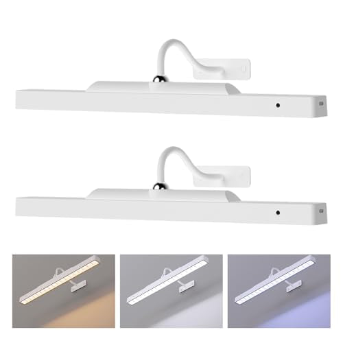 Cordless White Picture Lights for Wall Artworks - Wireless Remote, 3 Modes Dimmable 350LM Above Frame Lighting, 5000mAh Rechargeable Battery Wall Mount for Photo, Gallery,Paintings,Dartboard(2-Pack) - color: White, size: 2 Pack