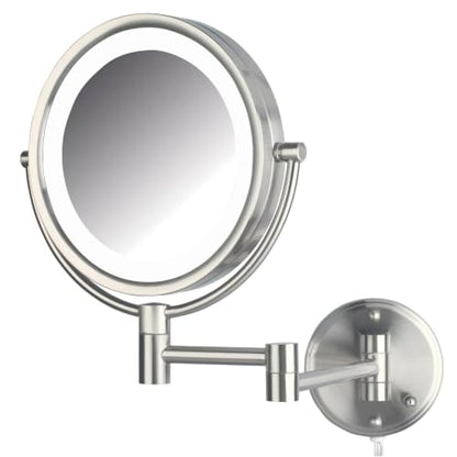 JERDON Lighted Wall-Mount Makeup Mirror - 8X - Nickel - HL88NL - color: Nickel Plug in