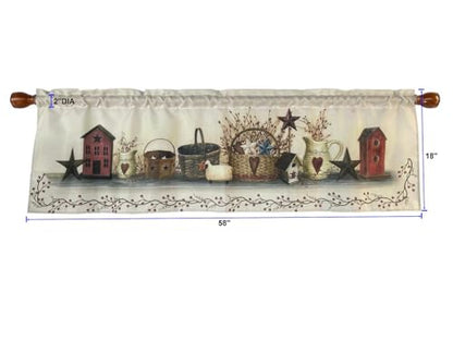 Rustic Country Hearts and Stars Rod Pocket Valance 58 x 18 Inches - color: Country Star, size: 58"W x 18"L (Pack of 1)