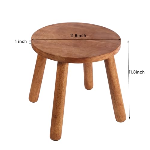 Round Solid Wooden Stool,Plant Stand,Step Stool,Walnut,11.8" H - color: Walnut, size: 11.8inch