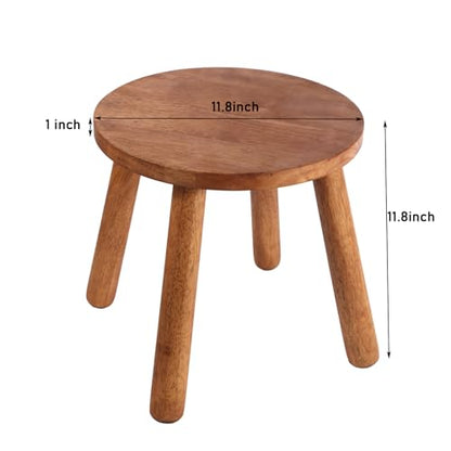 Round Solid Wooden Stool,Plant Stand,Step Stool,Walnut,11.8" H - color: Walnut, size: 11.8inch