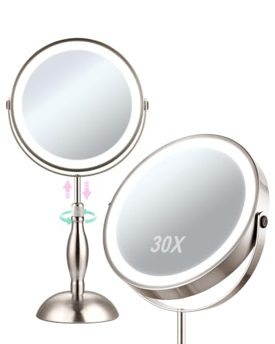 30X Magnifying Mirror with Lights, 8" Height Adjustable Makeup Mirror