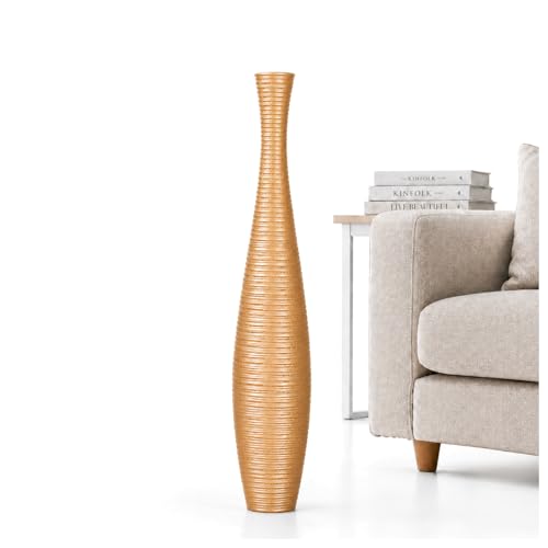 Leewadee Large Floor Vase 34" Mango Wood for Pampas Grass, Dried Flowers - color: Gold, size: 34 inches
