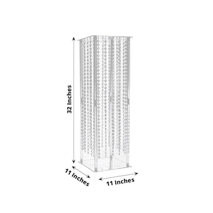 Efavormart 32" Heavy Duty Acrylic Flower Pedestal Vase with Hanging Crystal Beads, Clear Pillar Stand Wedding Table Centerpieces with Pre-Chained Garlands - 5mm Thick Plates - size: 32‘’x11''