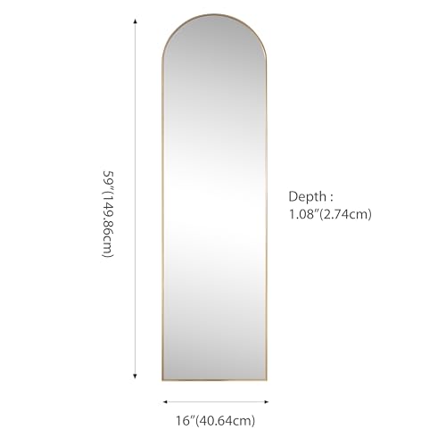 JONATHAN Y Adrian Arched Full Length Mirror 16" x 59" Metal Frame, Gold - color: Gold