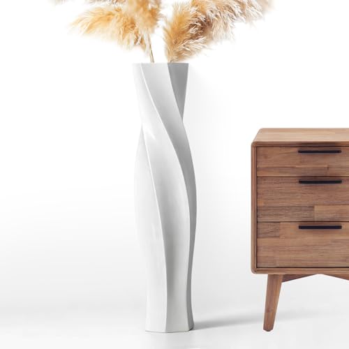 Tall Vases - 23.6" Tall Floor Vase for Home Decor, Floor Vases, Black Hexagon Twist Floor Vase, Fits Into Hay/Pampas Grass, Living Room, Office, Wedding Decor (White) - color: White, size: 23.62 in