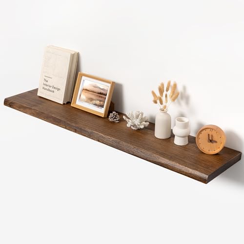 48inch Live Edge Floating Shelf, Solid Elm Wood Wall Shelf - color: Vintage Weathered, size: 48 Inch | 1 Pack