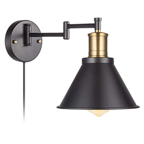 Swing Arm Wall Lamp Plug-in Cord Industrial Wall Sconce, Bronze and Black Finish,with On/Off Switch, E26 Base,1-Light Bedroom Wall Lights Fixtures,Bedside Reading Lamp - size: 1-Pack