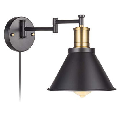 Swing Arm Wall Lamp Plug-in Cord Industrial Wall Sconce, Bronze and Black Finish,with On/Off Switch, E26 Base,1-Light Bedroom Wall Lights Fixtures,Bedside Reading Lamp - size: 1-Pack