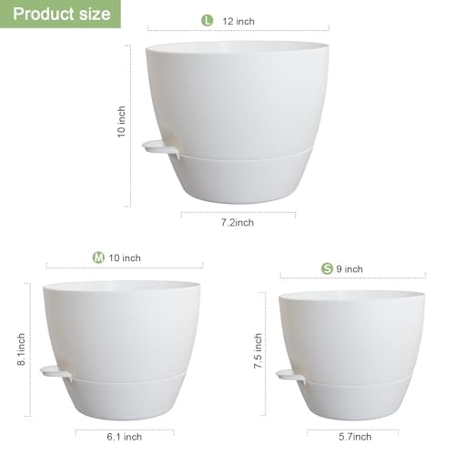 WSMKSZ 12/10/9 inch Large Self Watering Pots for Indoor Plants, Set of 3 - color: White, size: 12"+10"+9"