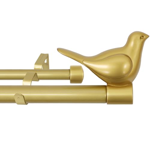 3/4" Diameter Farmhouse Double Window Treatment Curtain Rod, Bird Finials (28"-48", Gold) - color: Gold, size: 28"-48"