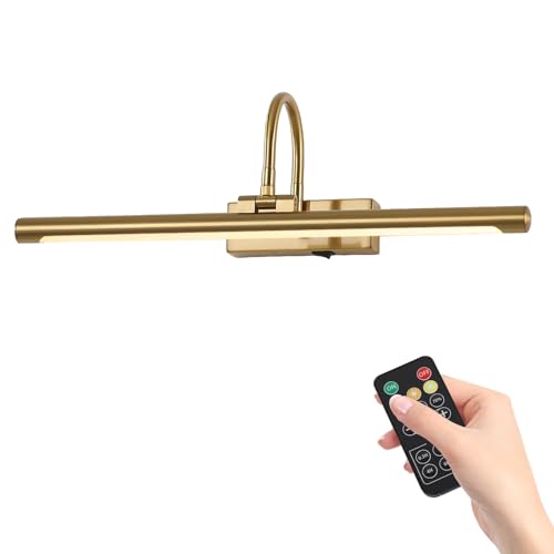 20" Wireless Battery Operated Picture Light for Wall Brass Gold Rechargeable Wall Light with Remote and Timer 9000mAh Art Light for Paintings 3CCT Dimmable Art Light for Pictures Display - color: Gold, size: 20IN