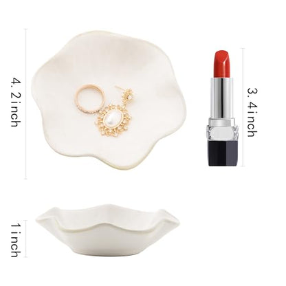 Ceramic Ring Dish, Jewelry Trinket Tray for Rings and Earrings - color: White Surface