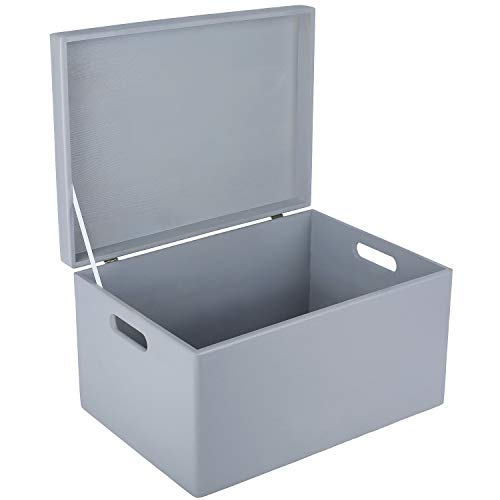 Creative Deco Large Gray Wooden Box Storage with Hinged Lid - color: Gray, size: XXL | Handles