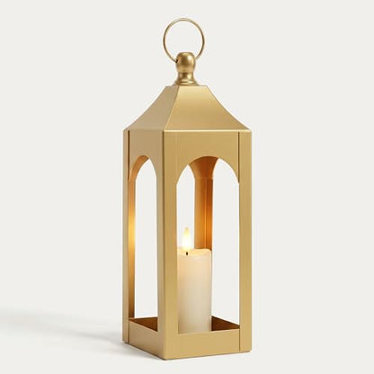 Modern Farmhouse Lantern Decor Metal Decorative Hanging Candle Lanterns - size: Medium-Golden