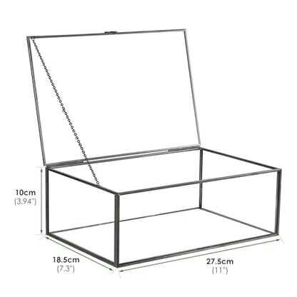 Glass Jewelry Display Box with Hinged Lid, Keepsake Box, Clear Card Box - color: Black, size: Large