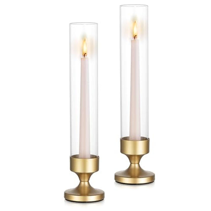 NUPTIO Hurricane Candle Holder for Centerpiece: Gold Taper Candle Holders - size: 2 pcs