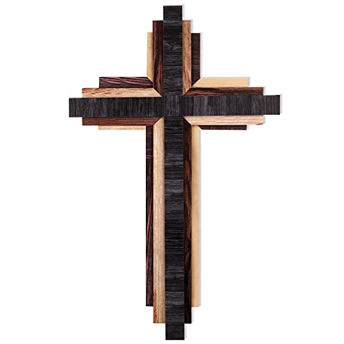 Wooden Wall Cross 3D Triple Stacked Reclaimed Wood, Rustic Hanging Decor