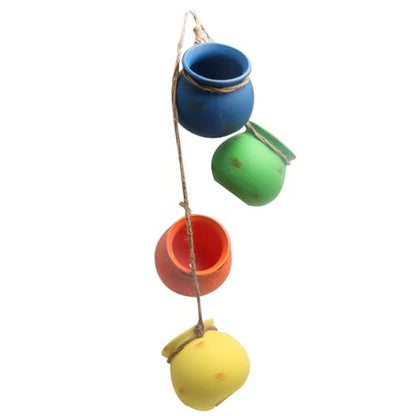 Cabilock 4 Pcs Ceramic Hanging Succulent Pots Mini Terracotta Hanging Planters with Rope Holder for Air Plants, Succulents, Indoor Wall Decor, Balcony, Yard and Garden