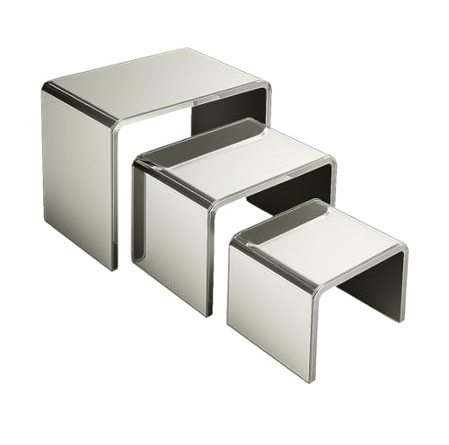 Tiered Acrylic Display Risers – 3pc Set (2", 3", 4") Cube Stands for Crafts, Collectibles & Decor (Silver Mirror) - color: Silver Mirror