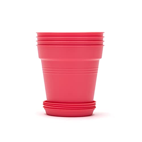 Mintra Garden Pots, 4 Pack Bulk Plastic Plant Pots with Drainage Tray, Round Indoor & Outdoor Decorative Planters with Drain Holes for Flowers, Herbs & Plants, 13cm Diameter – Coral, 5 in - color: Coral, size: 13cm Diameter (5in)