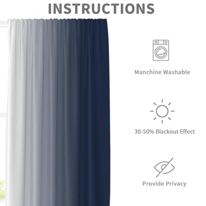 Blue White Curtains, Ombre, 2 Panels, 42" W x 63" L, Rod Pocket - color: Navy Blue, size: 42"W x 63"L (Pack of 2)