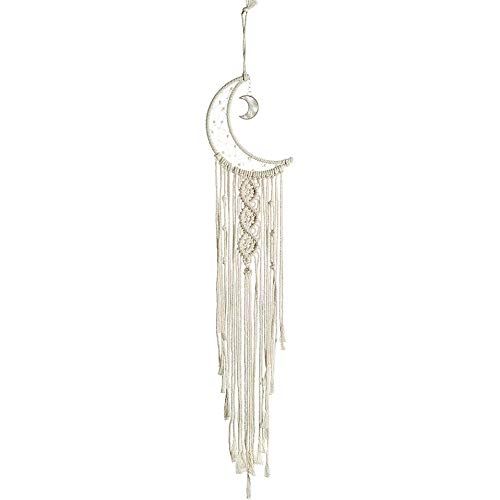 MOONFLY Dream Catcher with Handmade Moon Star Design Woven Cotton Macrame Wall Hanging Boho Home Decoration Ornament Craft Gift for Bedroom Living Room Wedding Party (White Moon) - color: White Moon