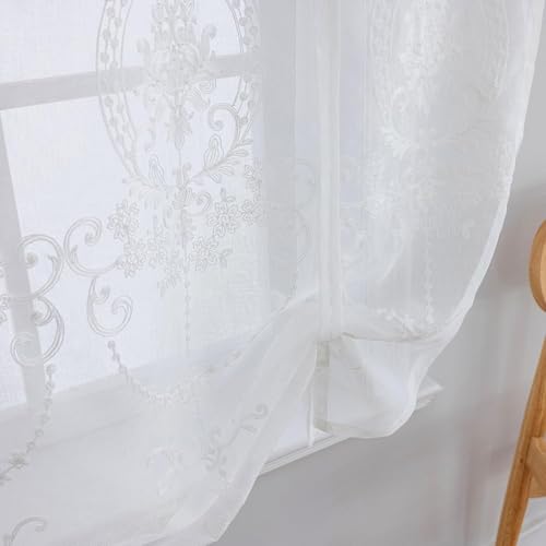 Sheer Embroidered Tie Up Curtains for Bathroom Lace 42 x 63 Inch - size: 42"W x 63"L (Pack of 1)