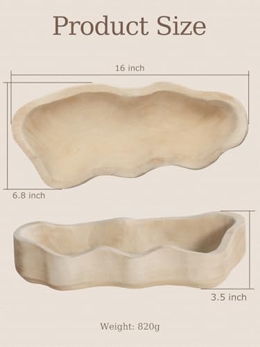 Large Decorative Bowl 16 Inch, Wavy Live Edge Wooden Dough Bowl White