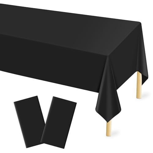 Mulbozy 2 Pcs Black Plastic Tablecloth, Black Table Cloth Disposable - color: Black, size: 54" X 108" Rectangle