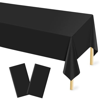 Mulbozy 2 Pcs Black Plastic Tablecloth, Black Table Cloth Disposable - color: Black, size: 54" X 108" Rectangle