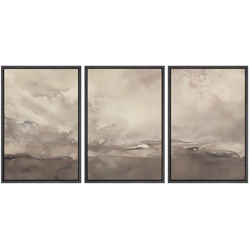 SIGNWIN Framed Canvas Print Wall Art Set Neutral Cloudy Sky Landscape Soft Beige and Taupe Illustrations Modern Art Decorative Boho Relax/Zen Nordic for Living Room, Bedroom, Office - 16"x24"x3 Black - color: A07-2506-m04, size: 16"x24"x3 Panels Black