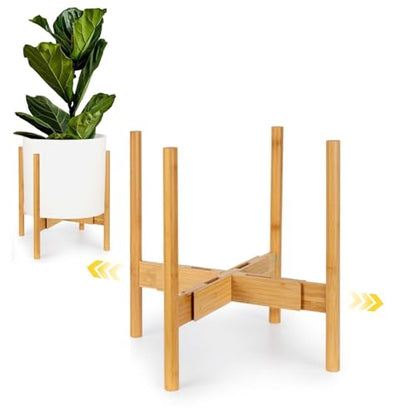 Fox & Fern Large Adjustable Plant Stand Indoor, Bamboo Stand, 11 - 15 Inch - color: Bamboo, size: 11 - 15 Inch