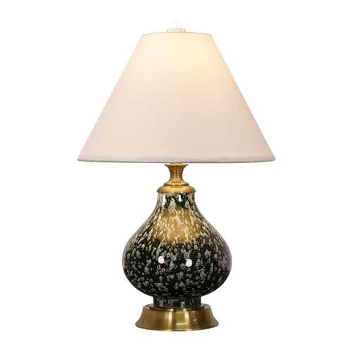 Table Lamp Black Ceramic Desk Lamp, Beige Fine Linen Fabric Shade Bedside Lamps for Bedroom Living Room Modern Minimalist Nightstand Lamp - color: Black