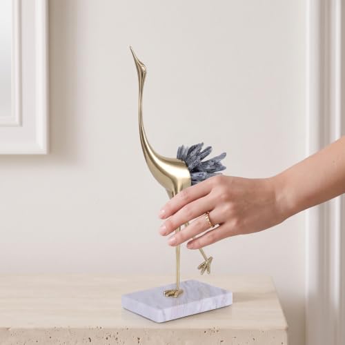 suruim Gold Crane Statue with Blue Crystal Tail, 13.8-Inch - color: Blue, size: A