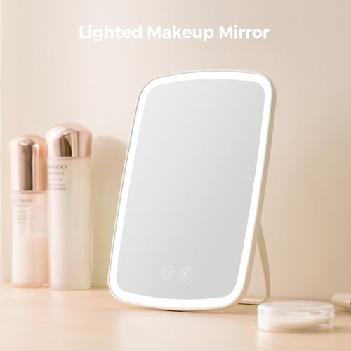 NEZZOE Portable Lighted Makeup Mirror, 1500mAh Battery, 9"x6" - color: 9.4"x6.6" White