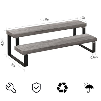 YINMIT Wooden Display Riser Stand, Tiered Perfume and Cologne Organizer Stand, 2 Tier Spice Rack Organizer, Rustic Display Shelf for Candles (2 Tier,2Pack,Grey) - color: 2 Tier,2 Pack,Grey