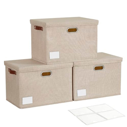 17" Large Fabric Storage Box with Lids, 3-Pack, Khaki - color: khaki, size: Large-17"