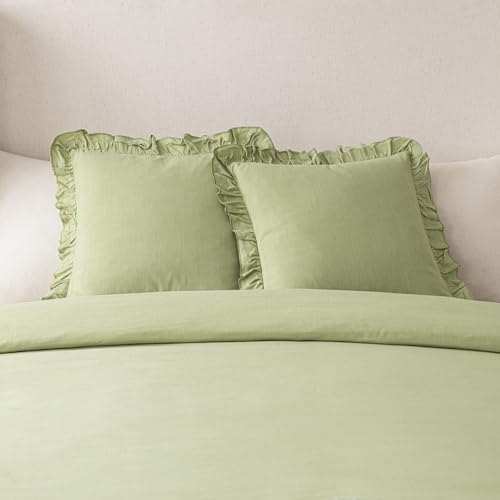 Foindtower Linen Fringe Ruffle Throw Pillow Covers 18×18 Inch Light Green - color: Light Green, size: 18" x 18" (Pack of 2)