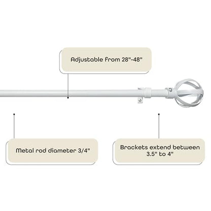 Buono II Halo White Rod & Finial, 28-48 in, for Windows, Finials - size: 28-48, style: Halo White