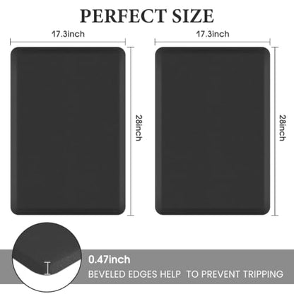 HappyTrends 2 PCS Kitchen Mat Cushioned Anti-Fatigue Floor Mat - color: Black, size: 17.3"x28"+17.3"x28"