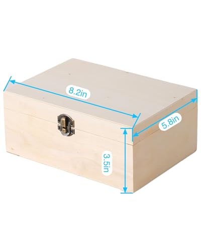 2 Pack Large Unfinished Wooden Box with Locking Clasp - 9.2x6.9x4.5 in-8.2X5.8X3.5in Natural Super Thick Poplar Box DIY Keepsake Wooden Boxes