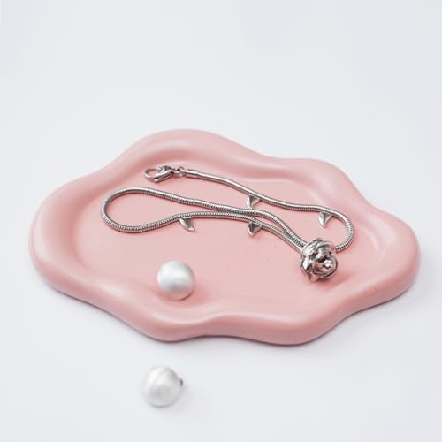 Jewelry Dish Trinket Tray for Women, Ring Dish Holder, Unique Cloud Shape Ceramic Plate Cute Things Vanity Aesthetic Room Decor Mother's Day Birthday (Pink) - color: Pink