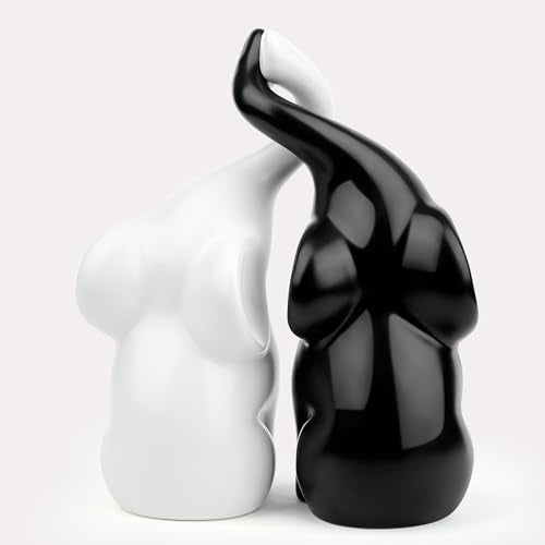 QINJIEJIE Elephant Figurines Loving Gifts for Couples Ceramic Elephant - color: Black & White