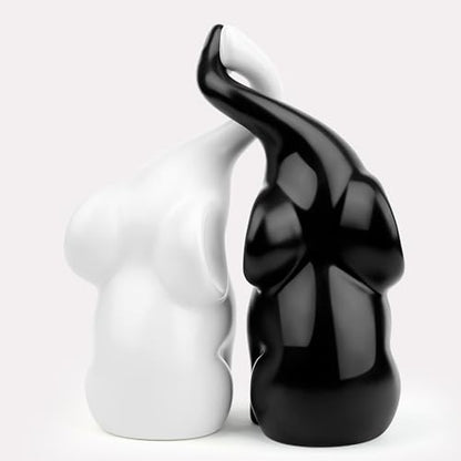 QINJIEJIE Elephant Figurines Loving Gifts for Couples Ceramic Elephant - color: Black & White