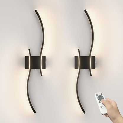 VOLISUN Battery Operated Wall Sconces Set of Two, 27.6 inch Wireless Wall Sconces, 3000K-6500K Dimmable Wall Lamps with Remote, Rechargeable Black Wall Lights for Living Room, Hallway, Bedroom - color: Black, size: 27.6 INCH
