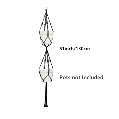 Belit 2 Tier Macrame Plant Hangers, 51 Inch, 2 Pack Black - color: Black, size: 51"- 2 Tier