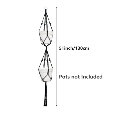 Belit 2 Tier Macrame Plant Hangers, 51 Inch, 2 Pack Black - color: Black, size: 51"- 2 Tier