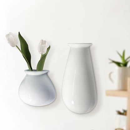 White Ceramic Wall Planters, Set of 2, 10.6 Inch, Flared Design - color: 2pcs-small & Large